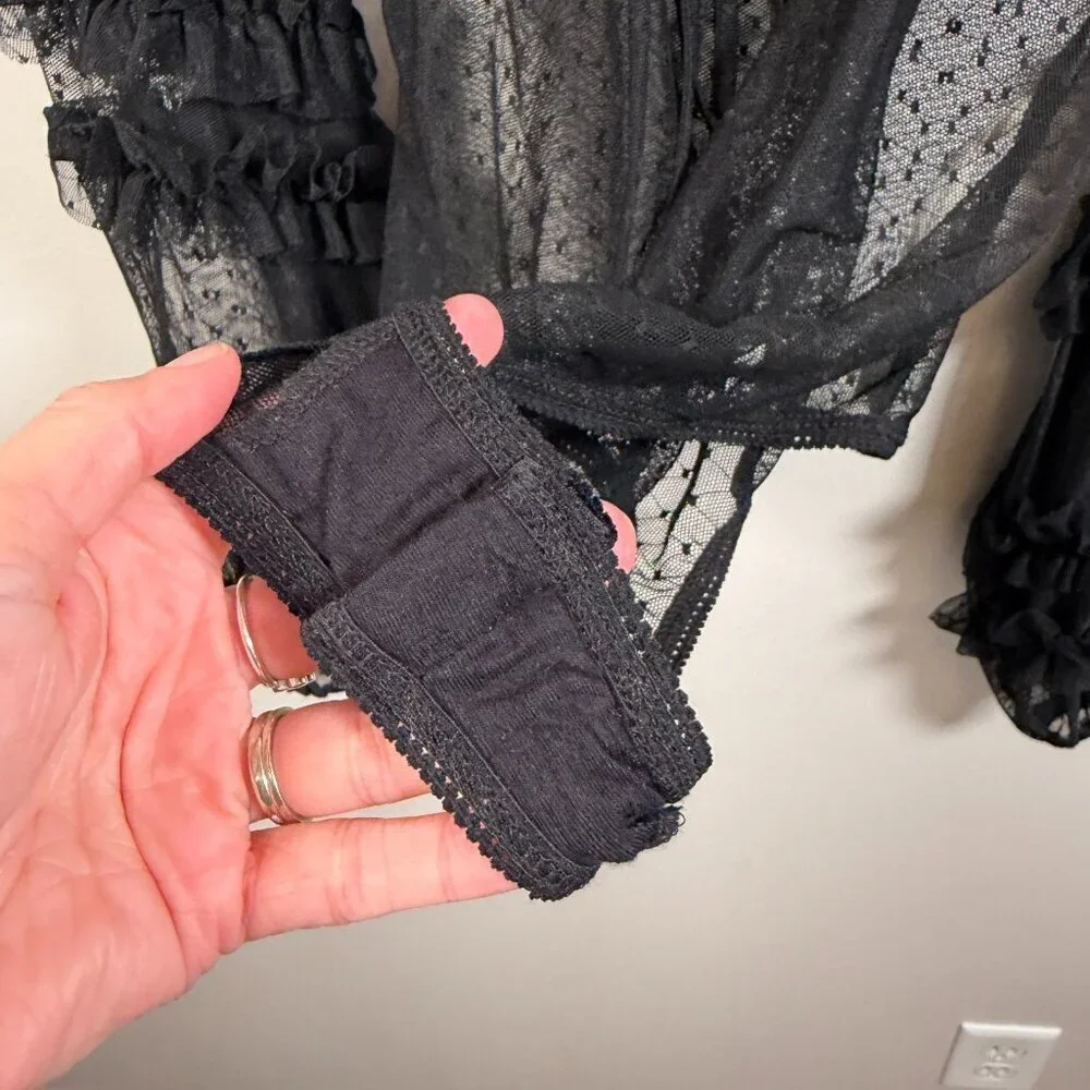 Free People Love Again Mesh Bodysuit Size XS Sheer Ruffle Romantic Sexy